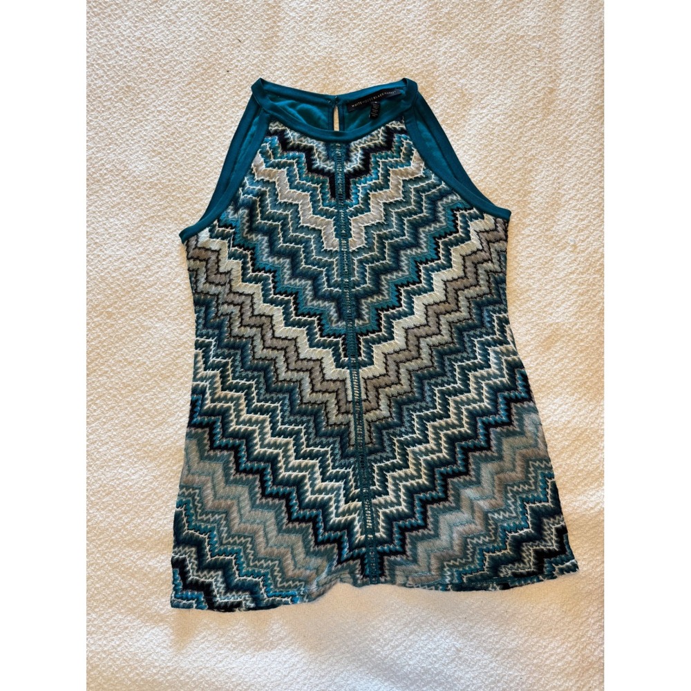 White House Black Market Teal Chevron Halter Top Sleeveless Knit Blouse Small